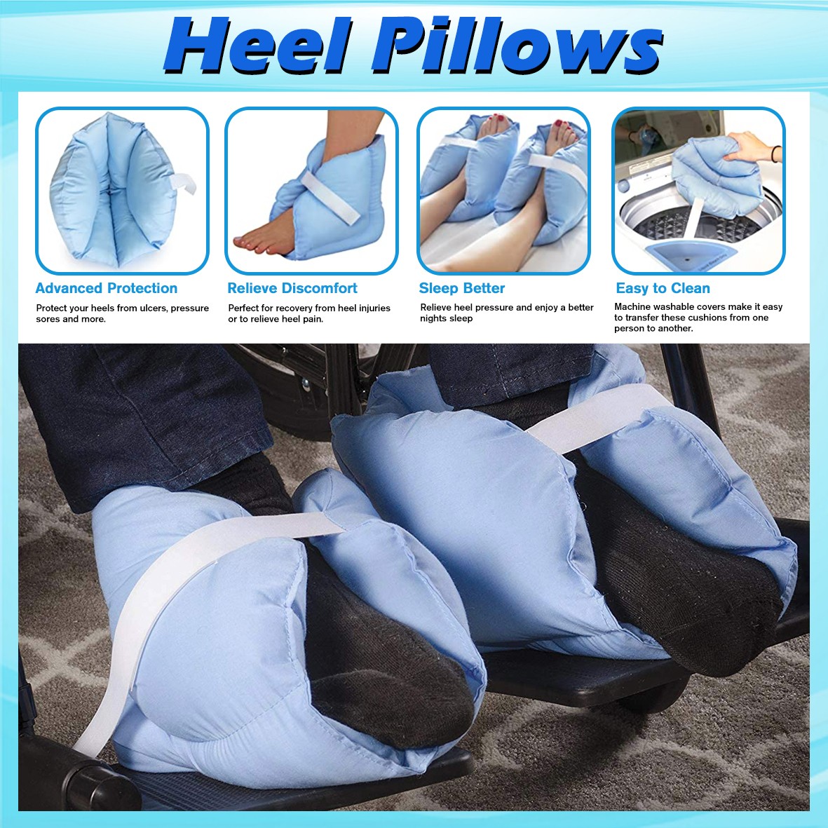 2X Heel Pillows Pads Bed Sore Cushion Heel Protectors for Feet Boot for Injuries