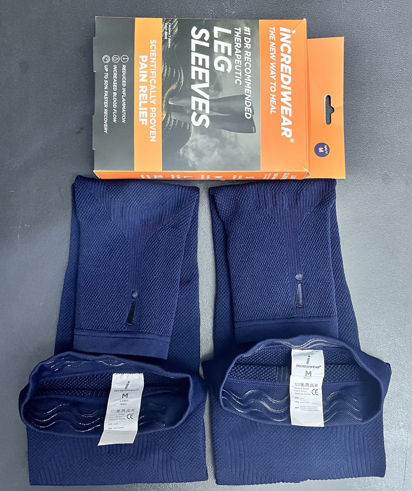 Incrediwear Leg Sleeve Pair Medium Navy Compression Sleeve – Used