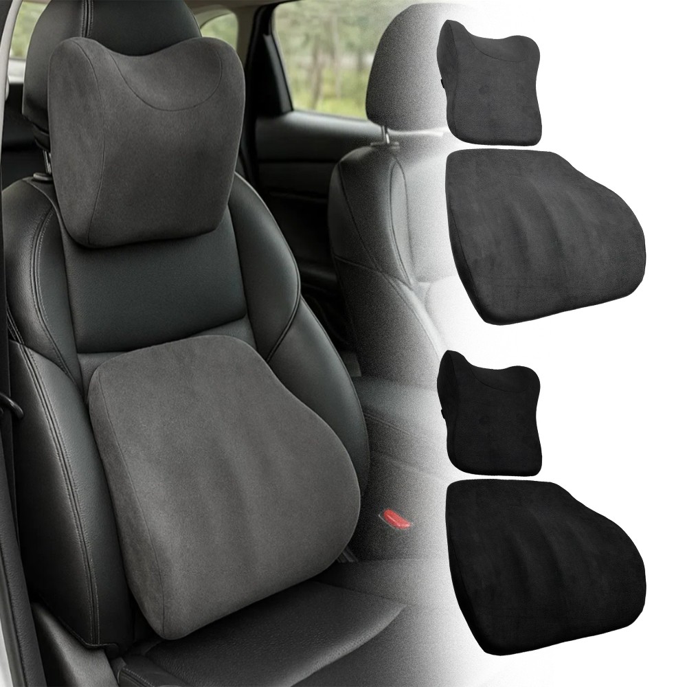 Memory Foam Headrest & Lumbar Support Pillow Cushion Travel Car Seat Home Office
