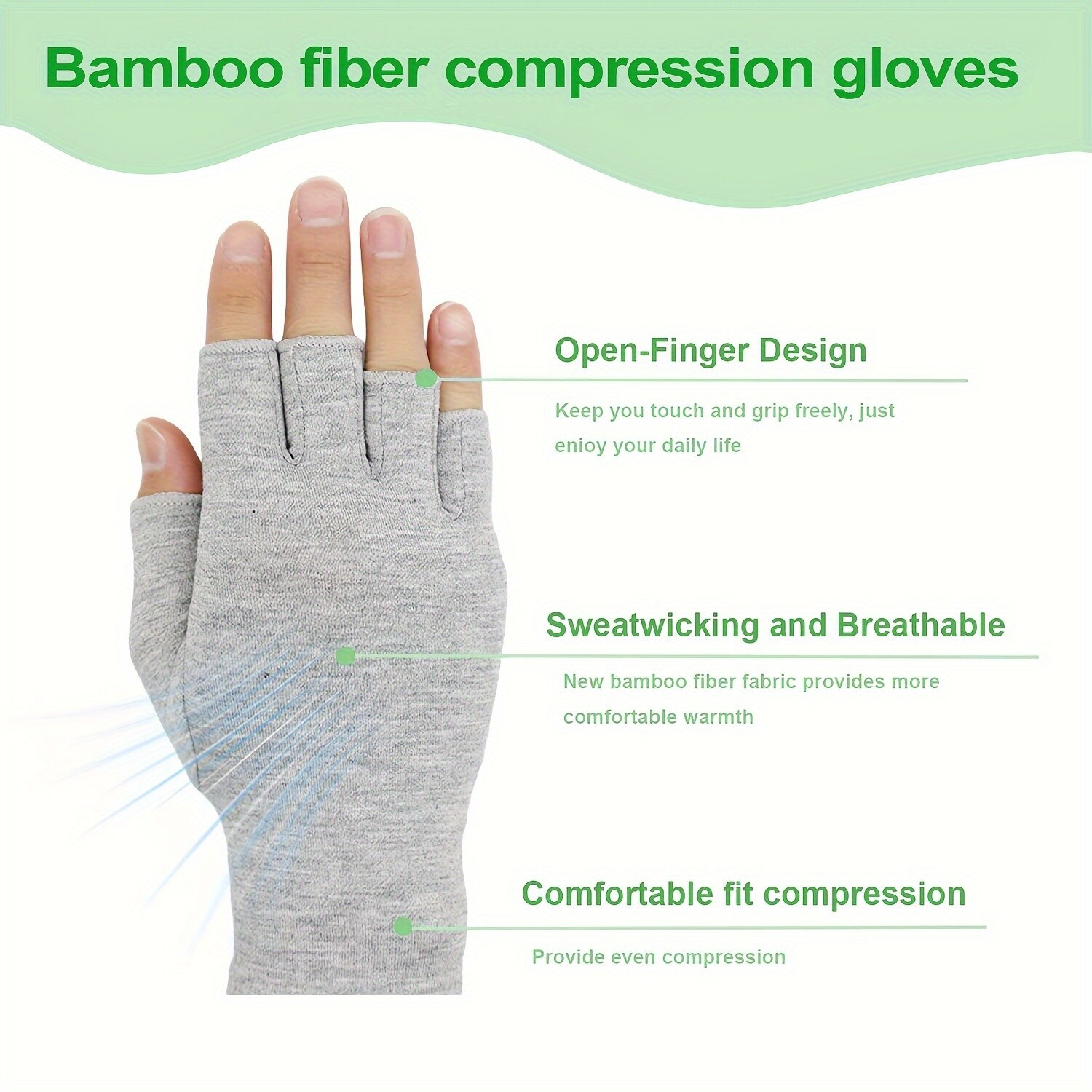 1Pair Bamboo Fiber Compression Gloves for Hand Care Exercise Wrist Brace Support