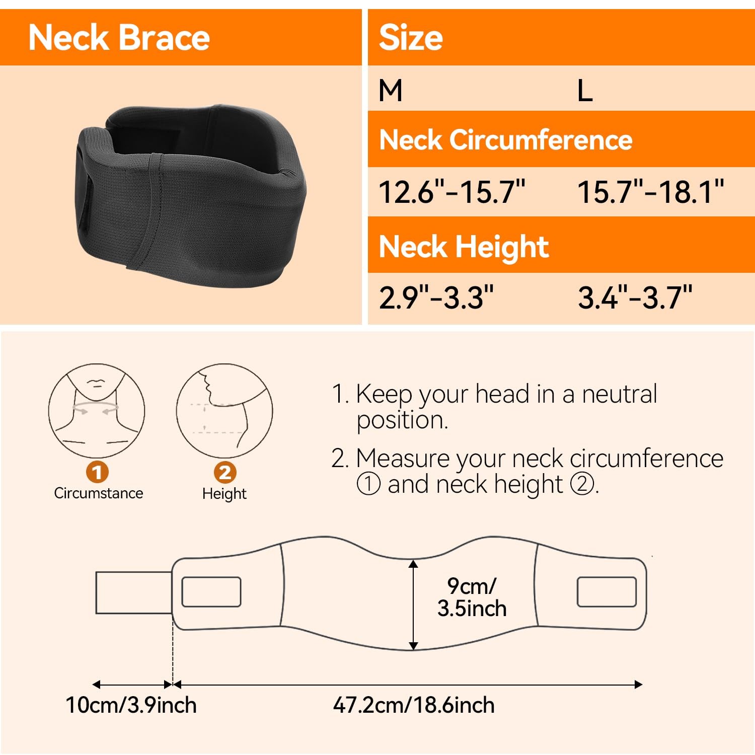 Goldeer Neck Brace for Sleeping, Soft Foam M(Size:12.6″-15.7″), Black