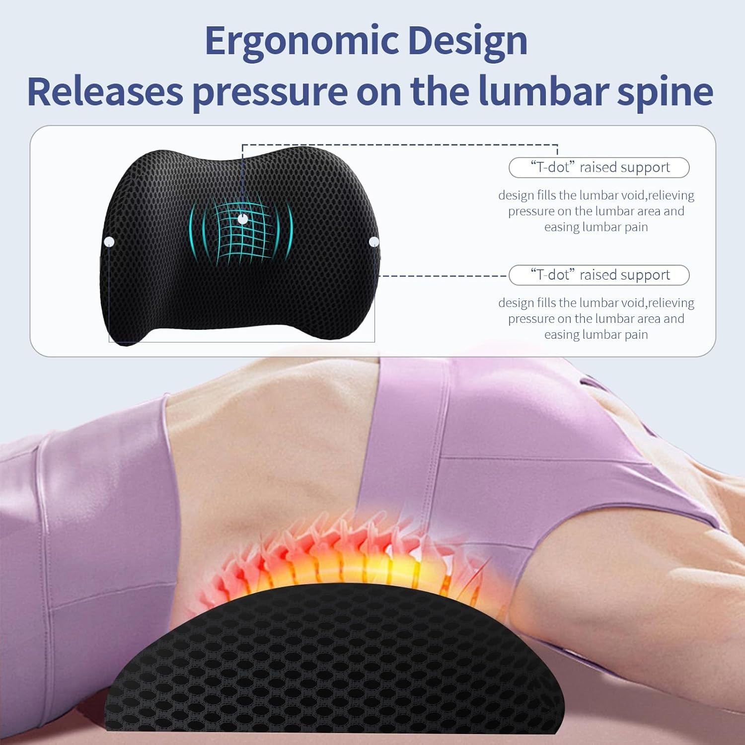 BYMECOST Lumbar Support Pillow Memory Foam Office Chair Car Back Cushion