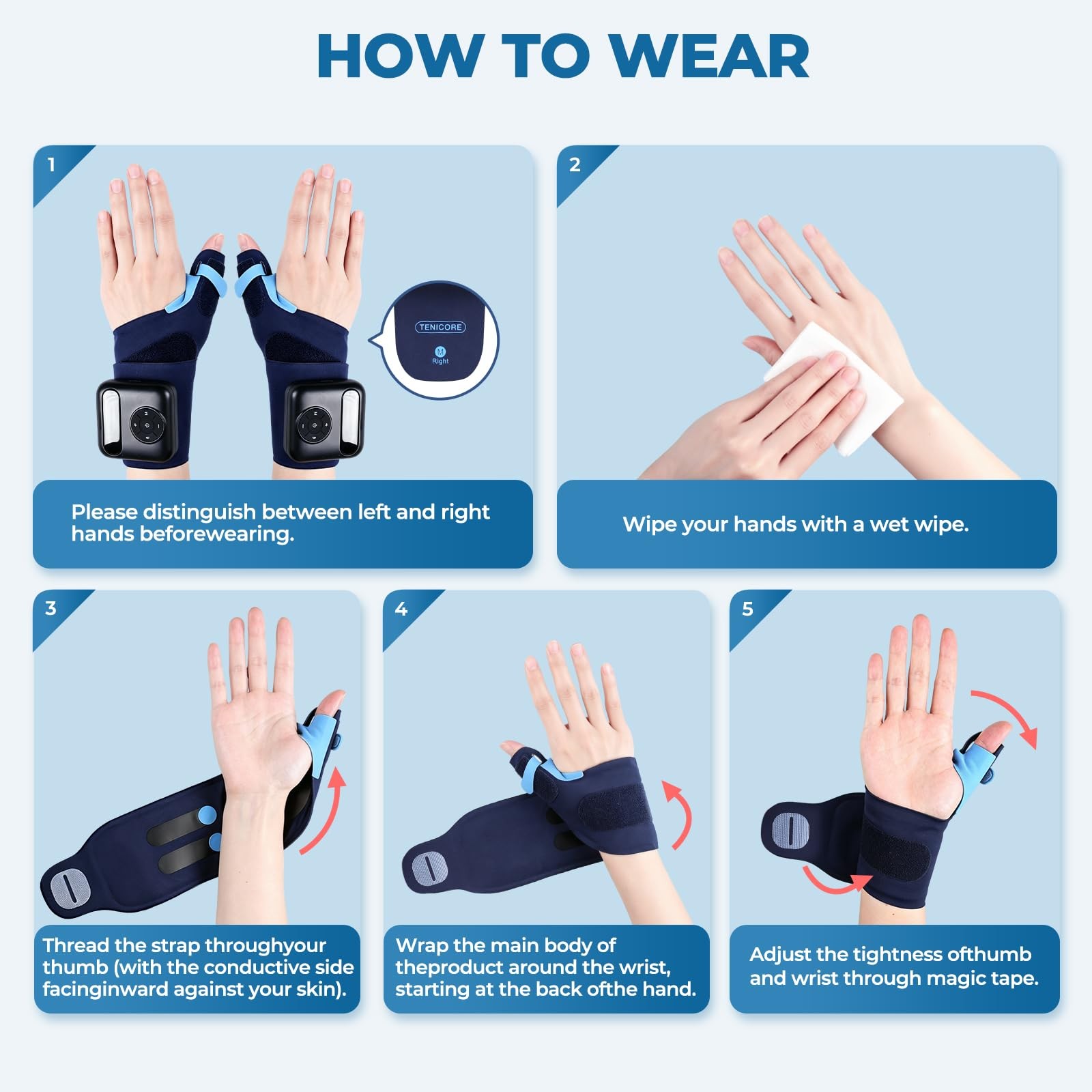 TENICORE Cordless Wrist & Thumb Supports Brace with Heat & Massage