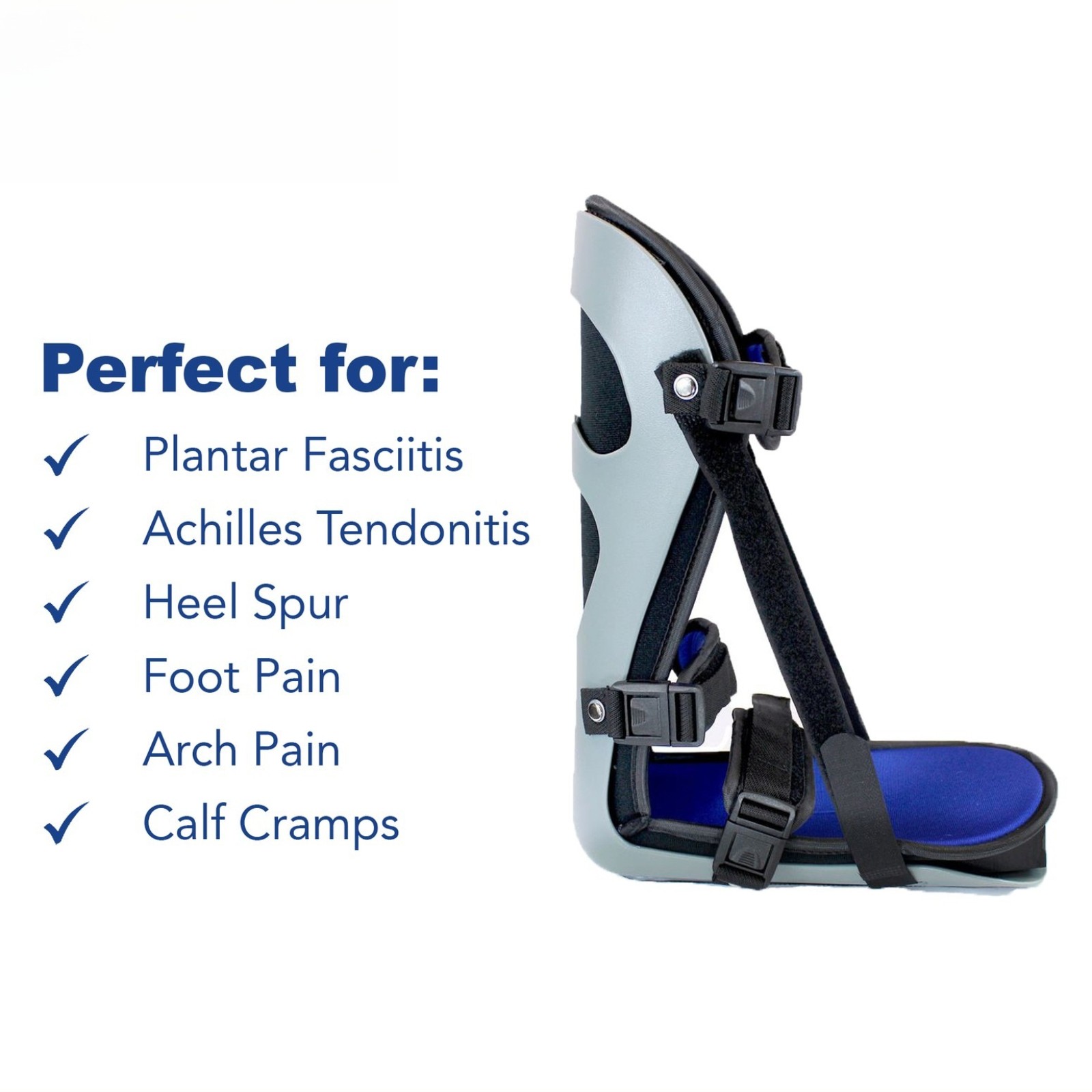 Black Plantar Fasciitis Night Splint Large Hook and Loop Strap for The Foot Heel