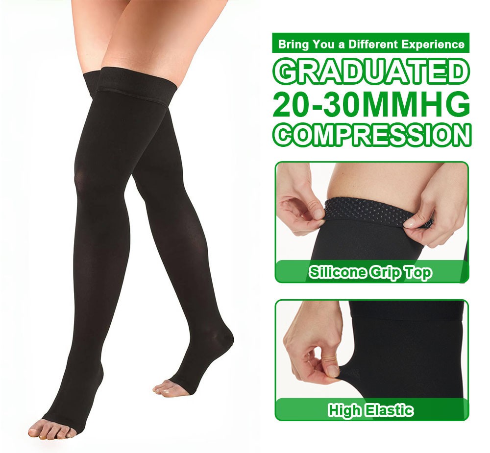 Compression Stockings Thigh High Medical Varicose Veins 20-30mmHg Socks Open Toe