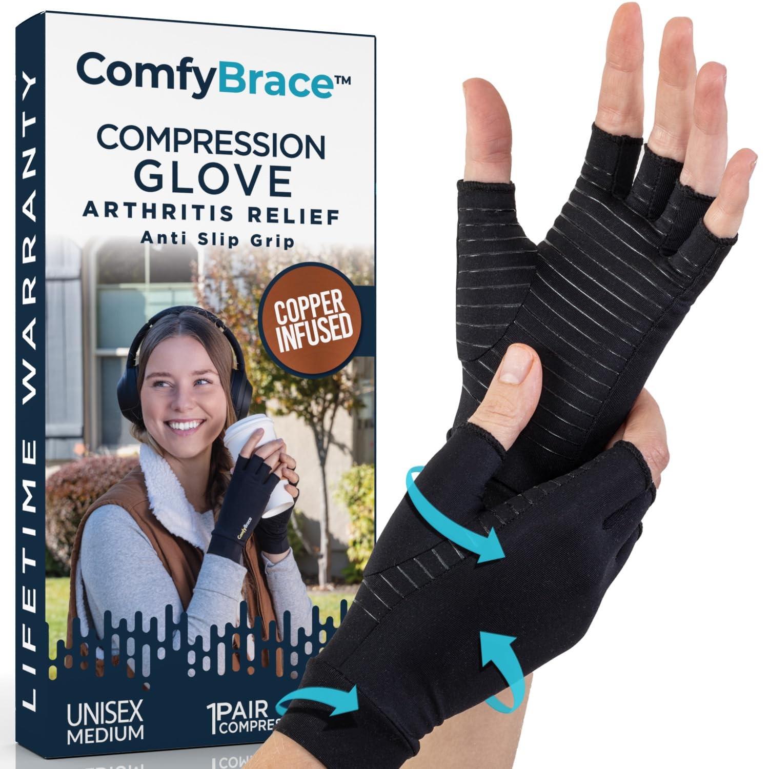 Copper Infused Compression Arthritis Gloves for Hand & Finger Relief from pai…