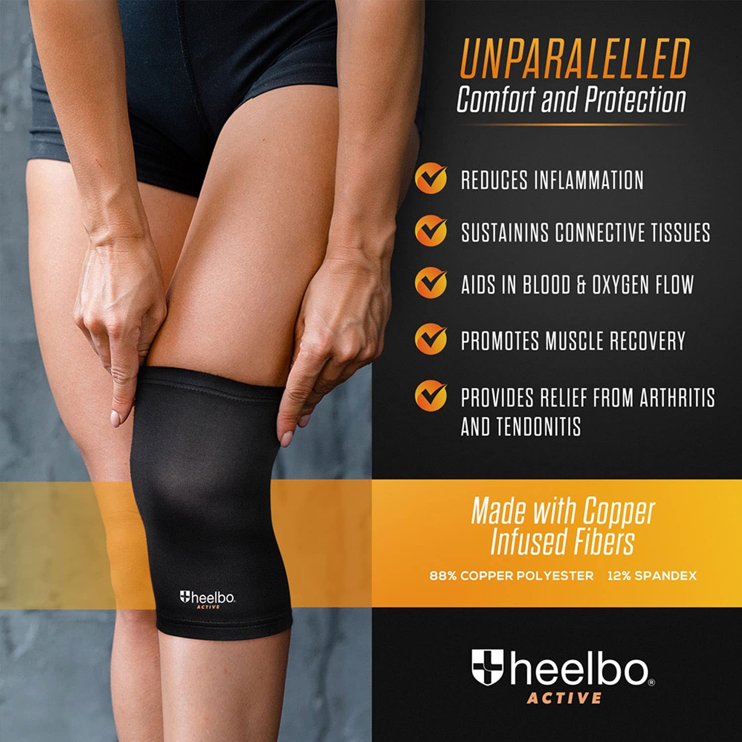 Knee Compression Sleeve with Copper Infused Fibers and Breathable Fabric for Kne
