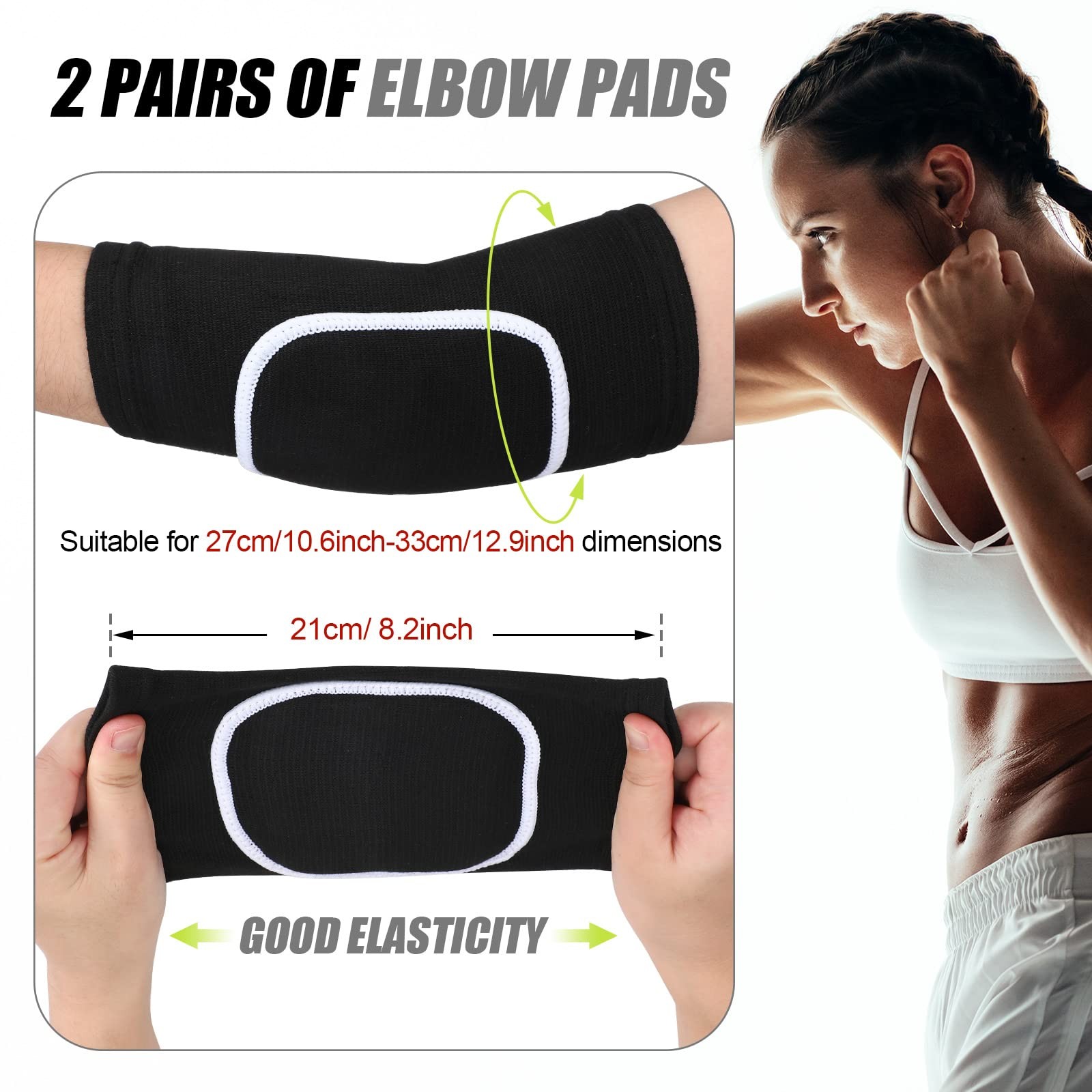 Kathfly 2 Pair Breathable Elbow Support Sponge Pads Small, black