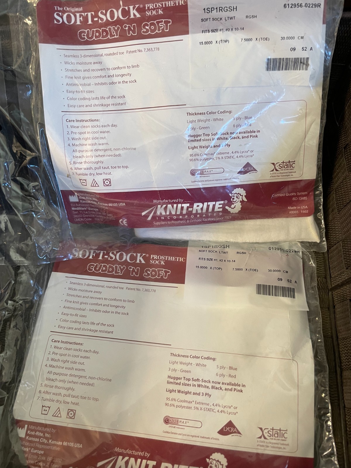 Knit-Rite Prosthetic Sock Light Weight Soft Fits #1 #2 x 10-14 1SP1RGSH