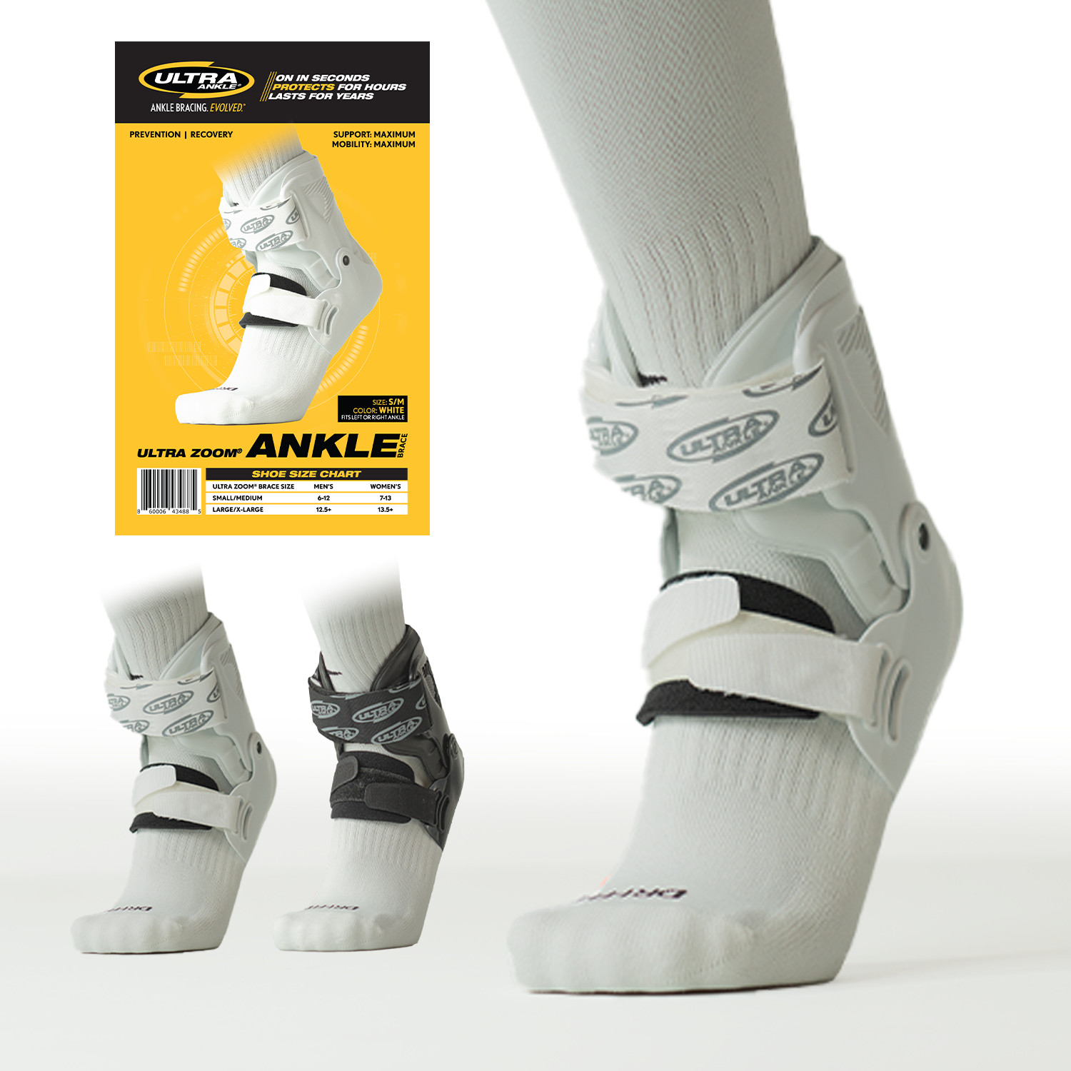 Ultra Zoom Ankle Brace (White) – Hinge Design Promotes Faster Healing