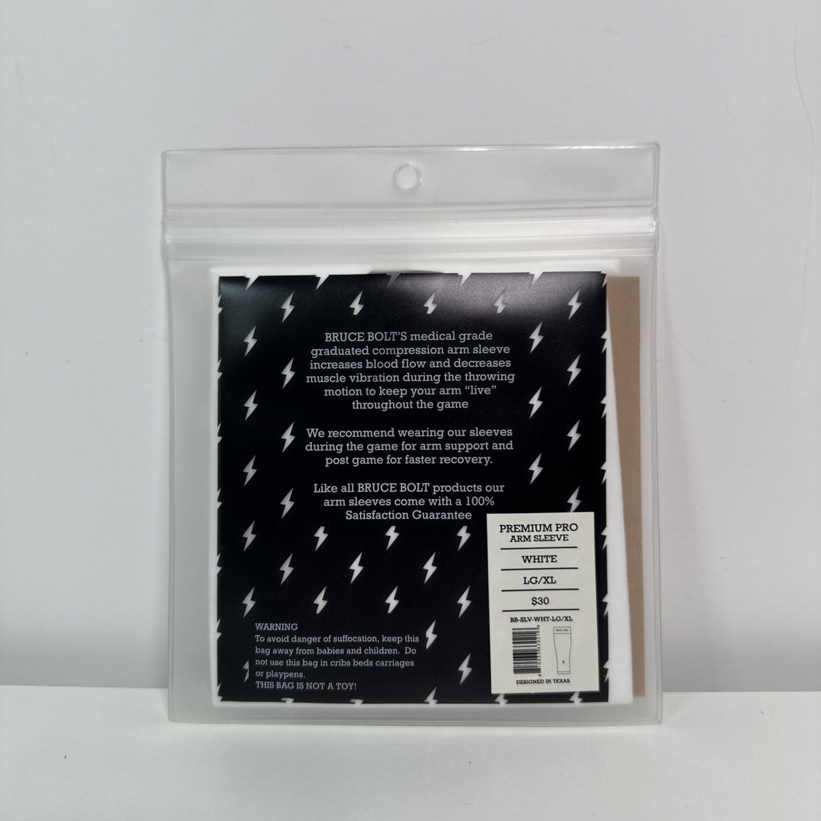 Bruce Bolt Premium Pro Graduated Compression Arm Sleeve Size L/XL White/Black