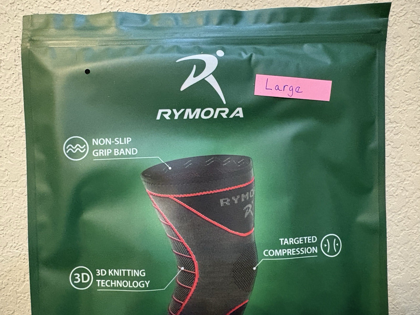 Knee Compression Support Sleeve Size Large Rymora Brand New Non-Slip Grip Band