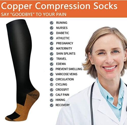 Copper Compression Sock Knee High 20-30mmHg Energy Support Recover Wholesale US