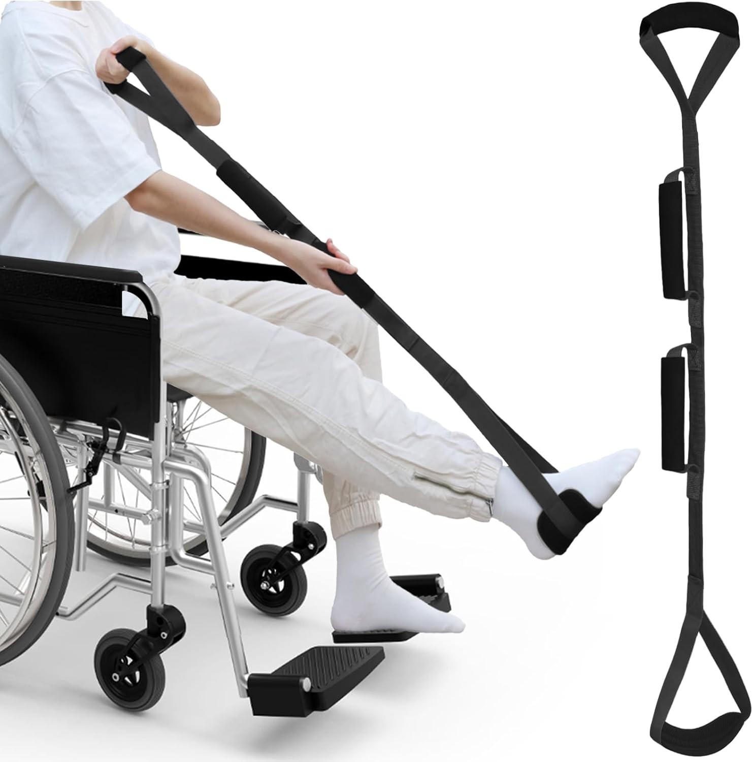 36 Inch Long Leg Lifter, Rigid Leg Lifter Strap with EVA Handgrips &Foot Loop,