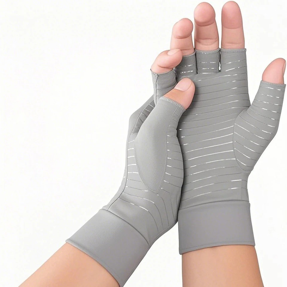 Copper Compression Gloves Anti Arthritis Fingerless Hand Support Pain Relief US