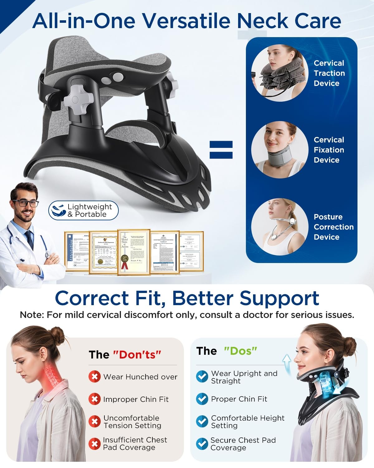 HygiVital Neck Traction Device, Adjustable Neck Stretcher for Pain Relief