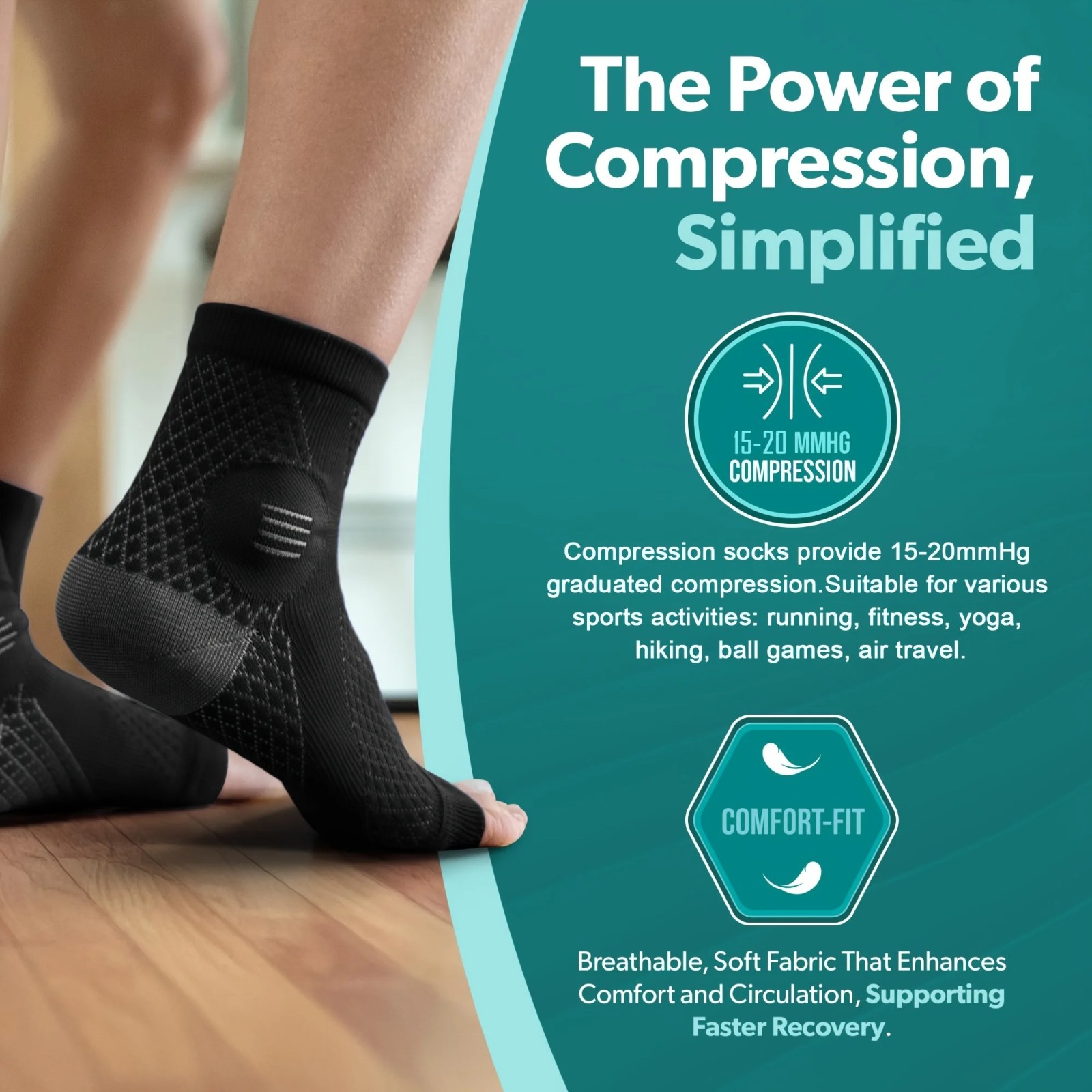1 Pair Ankle Compression Socks Open Toe Foot Sleeve Arch Support Sports Brace