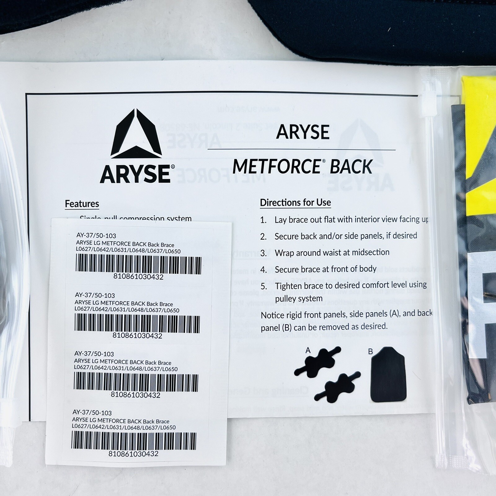 Aryse Metforce Compressive Back Brace AY 37/50-103 Adjustable Waist Large New