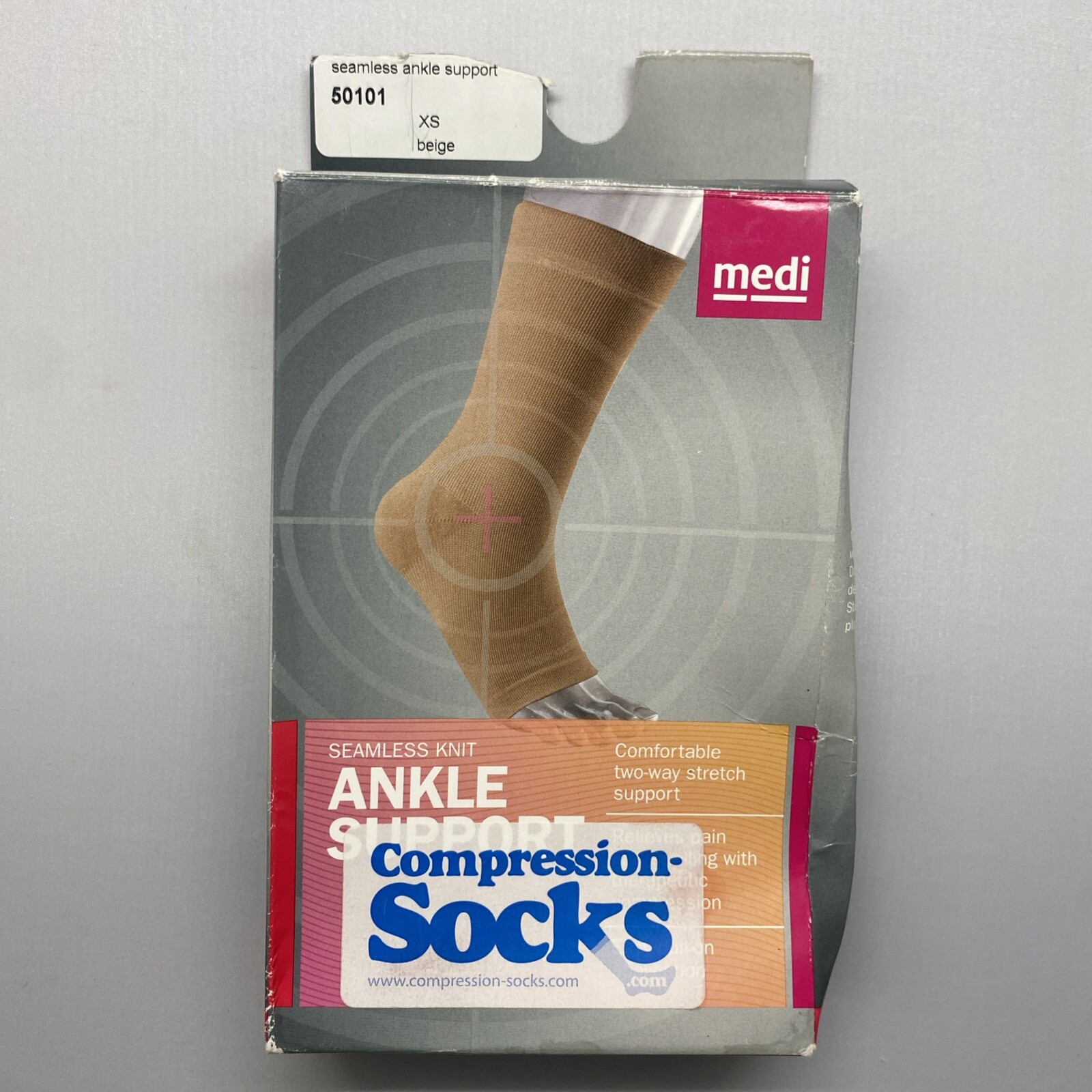 MEDIVEN SEAMLESS KNIT ANKLE SUPPORT (BEIGE) X-SMALL 50101 MEDIACTIVE ORTHOPEDIC