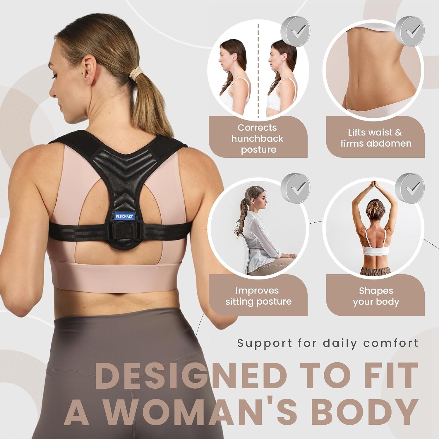 Posture Corrector for Women Adjustable Back Brace Spine Support Pain Relief M/L