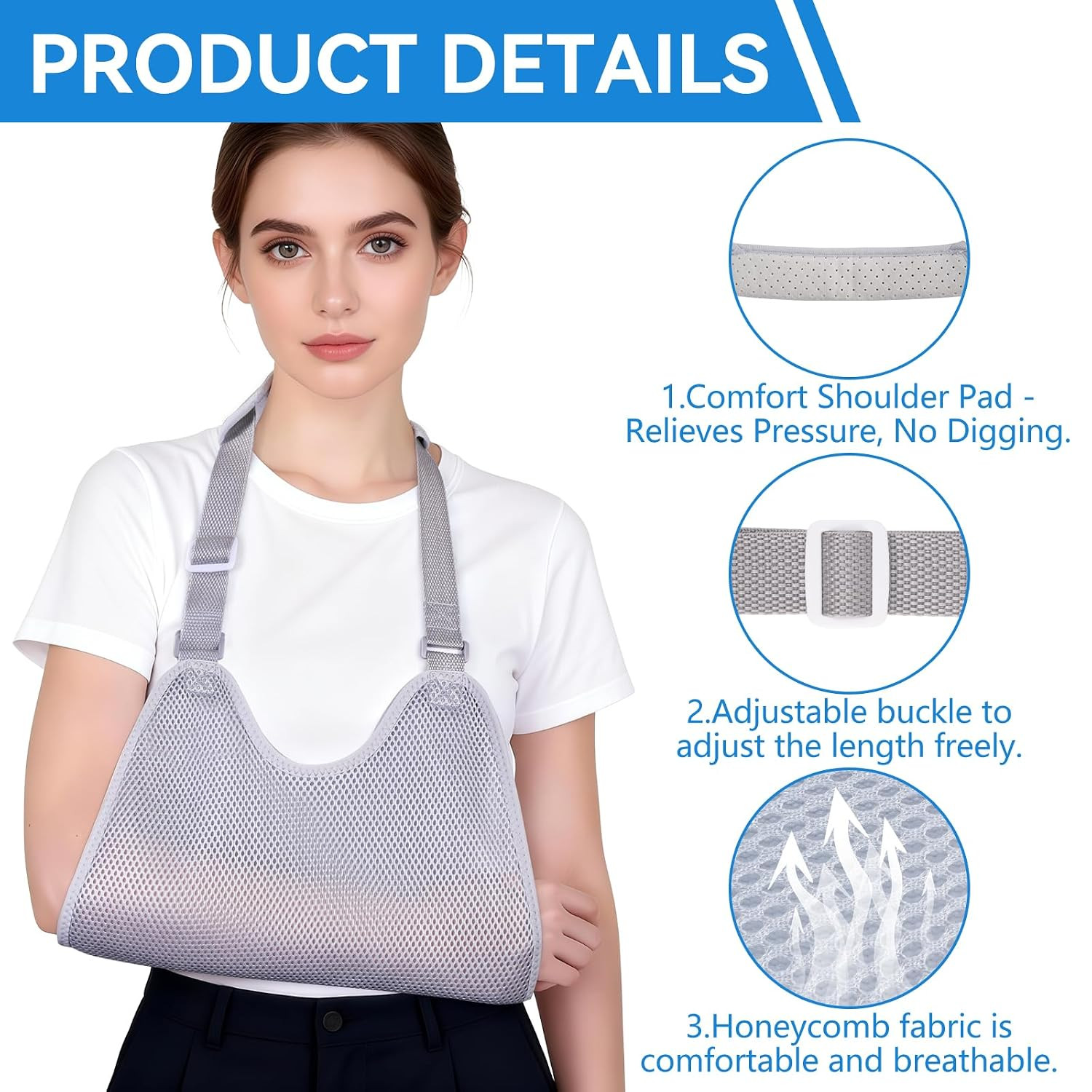 Mesh Shoulder Immobilizer & Arm Sling with Adjustable Straps for Torn Rotator Cu