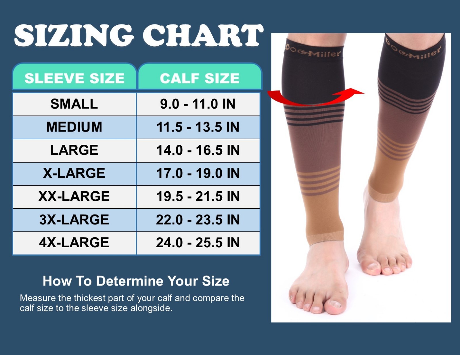 Doc Miller Calf Compression Sleeve 1 Pair 20-30mmHg Varicose Veins BLK/BROWN/TAN