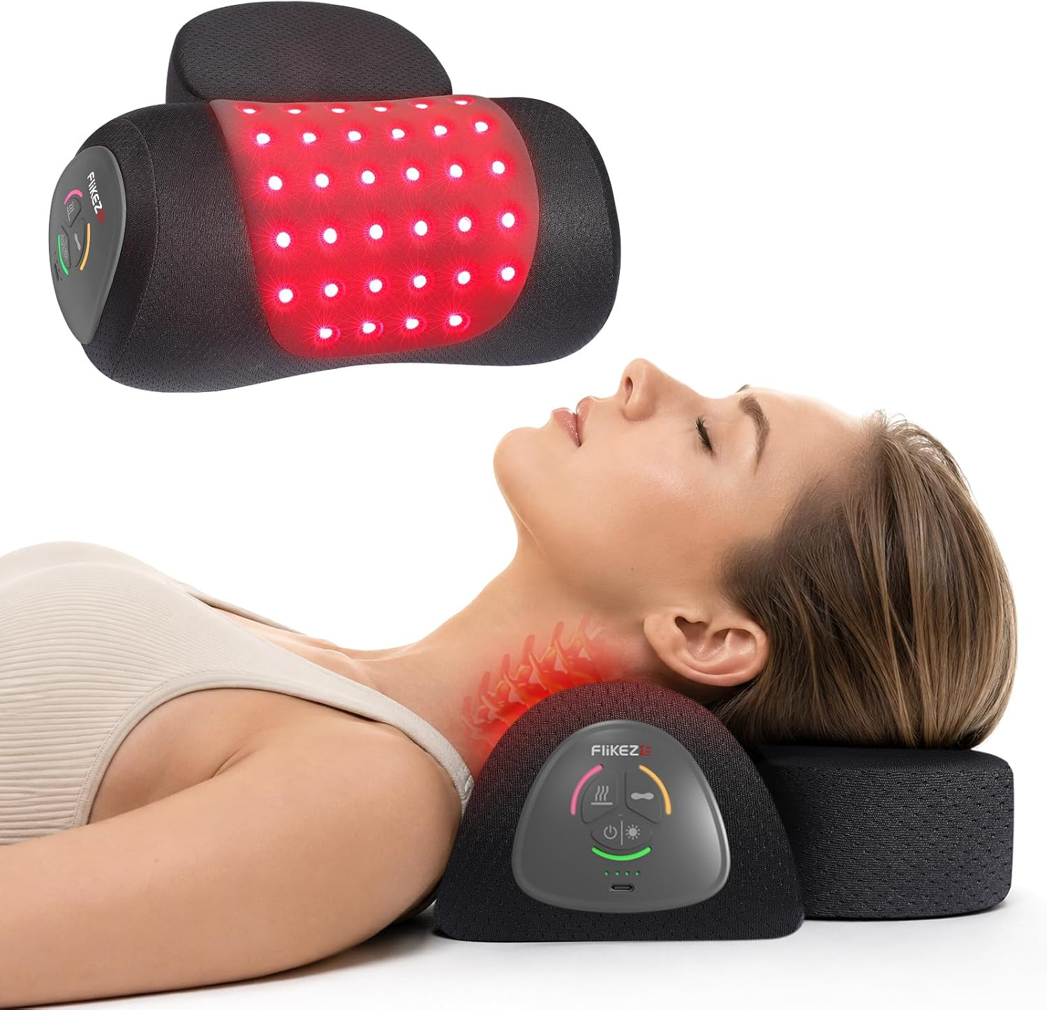 Heated Cervical Traction Device with Red Light and Dynamic Massage | 660Nm & 850