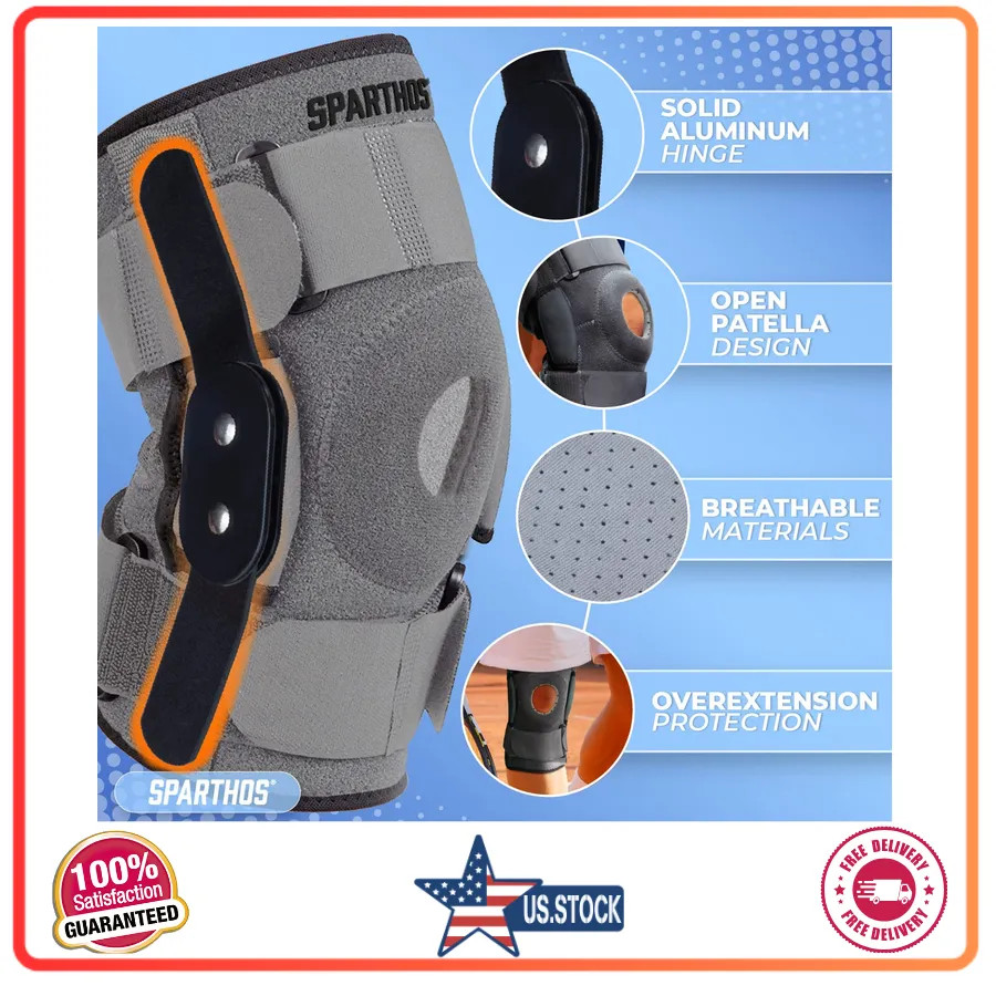 Sparthos Hinged Knee Brace Stabilizer Meniscus ACL MCL Pain Relief Gray Large