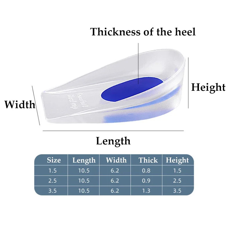Height Increase Soft Silicone Gel Insoles for Heel Spurs Pain Foot Cushion Foot