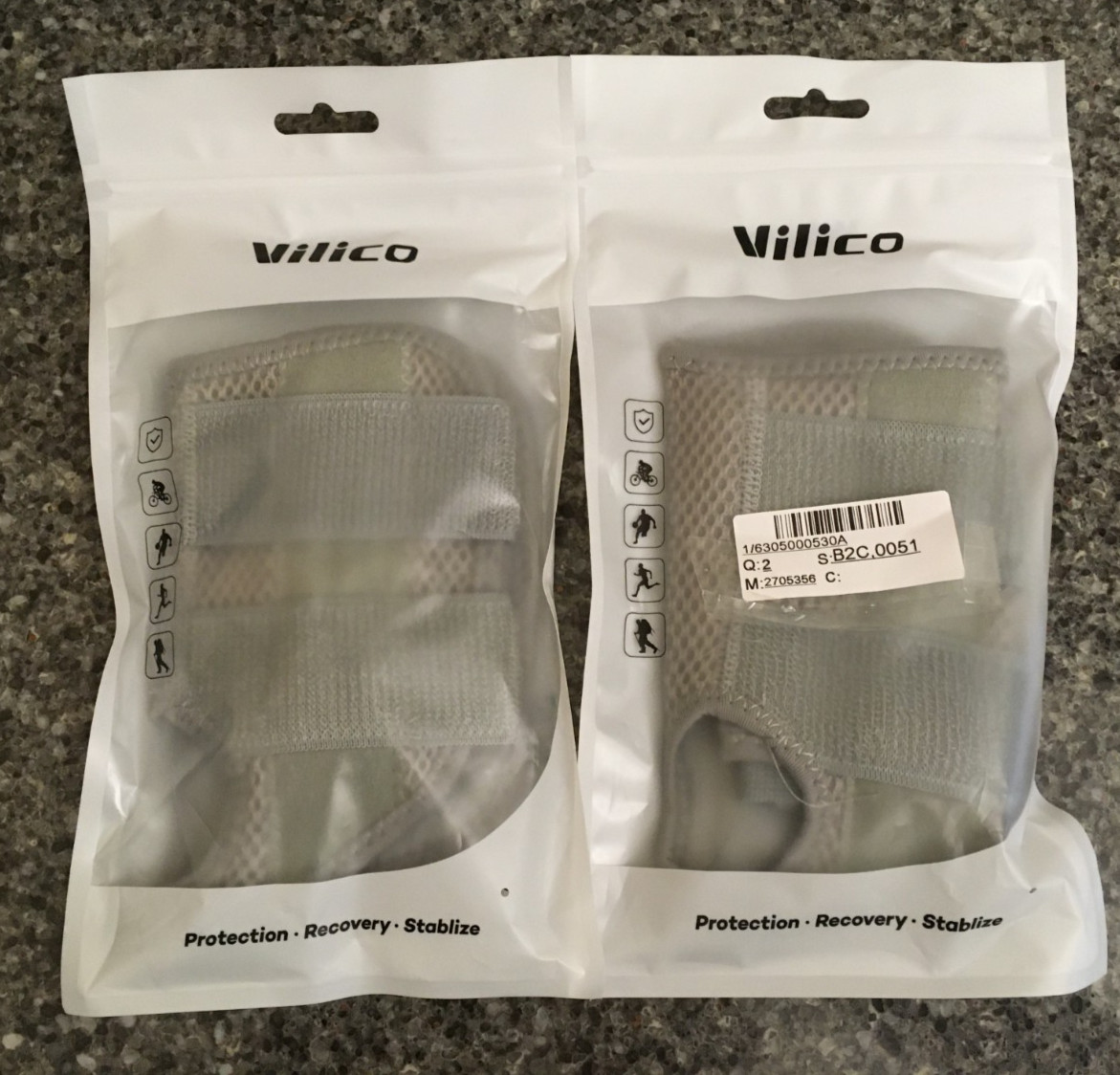 2 pack VILICO Gray Left Hand Wrist Braces Carpal Tunnel Pain