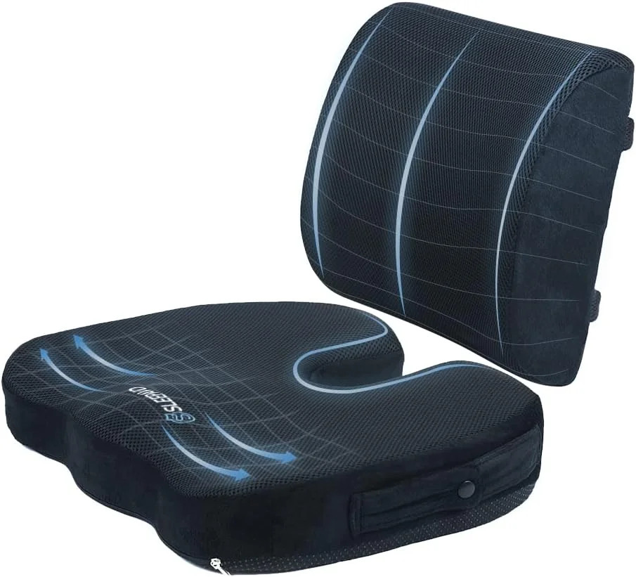 Sleepavo Memory Foam Seat Cushion for Office Chair-Orthopedic Back and Butt Pill