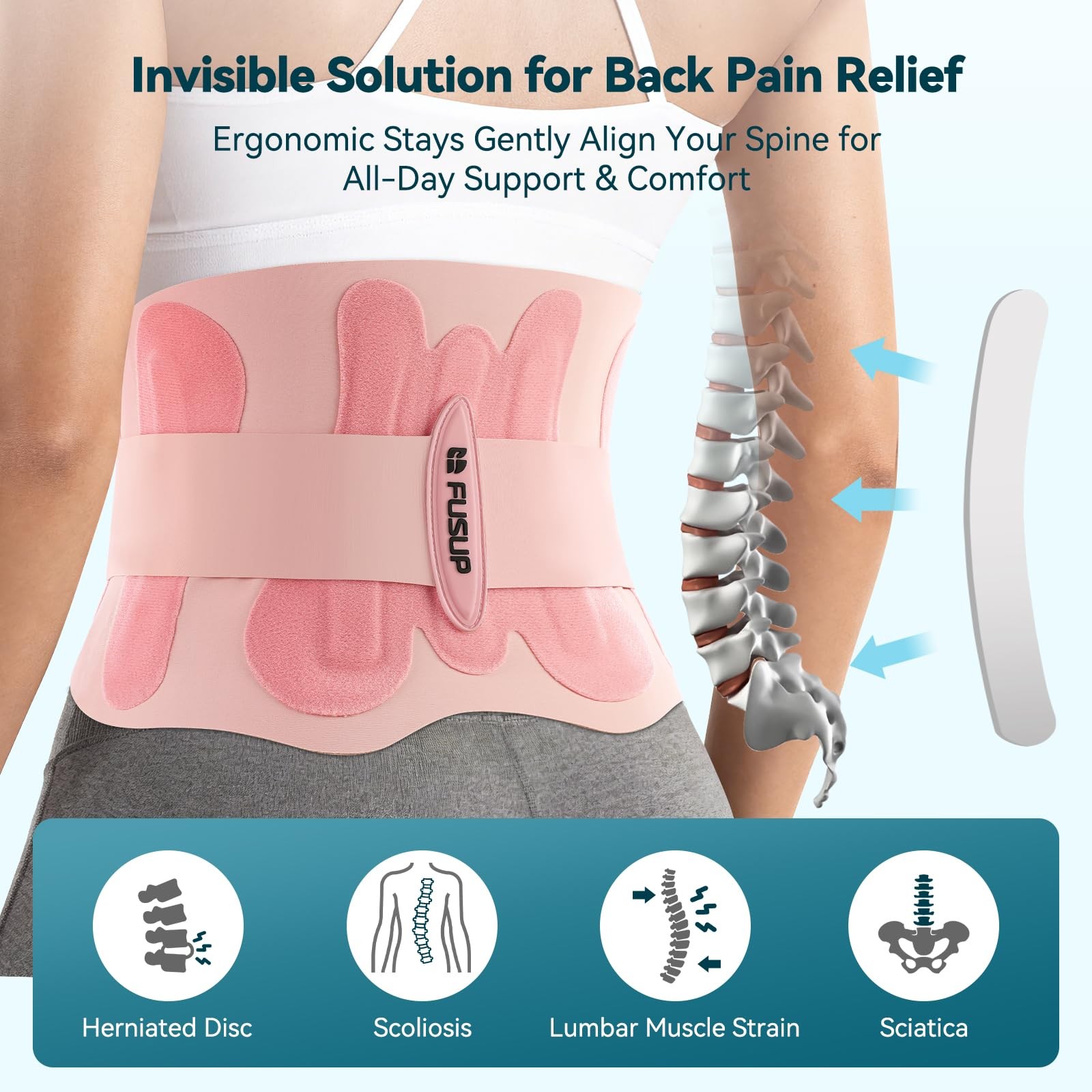 Thin Back Brace with 0.5mm Ultra-Thin & Seamless Design Under Medium, Pink