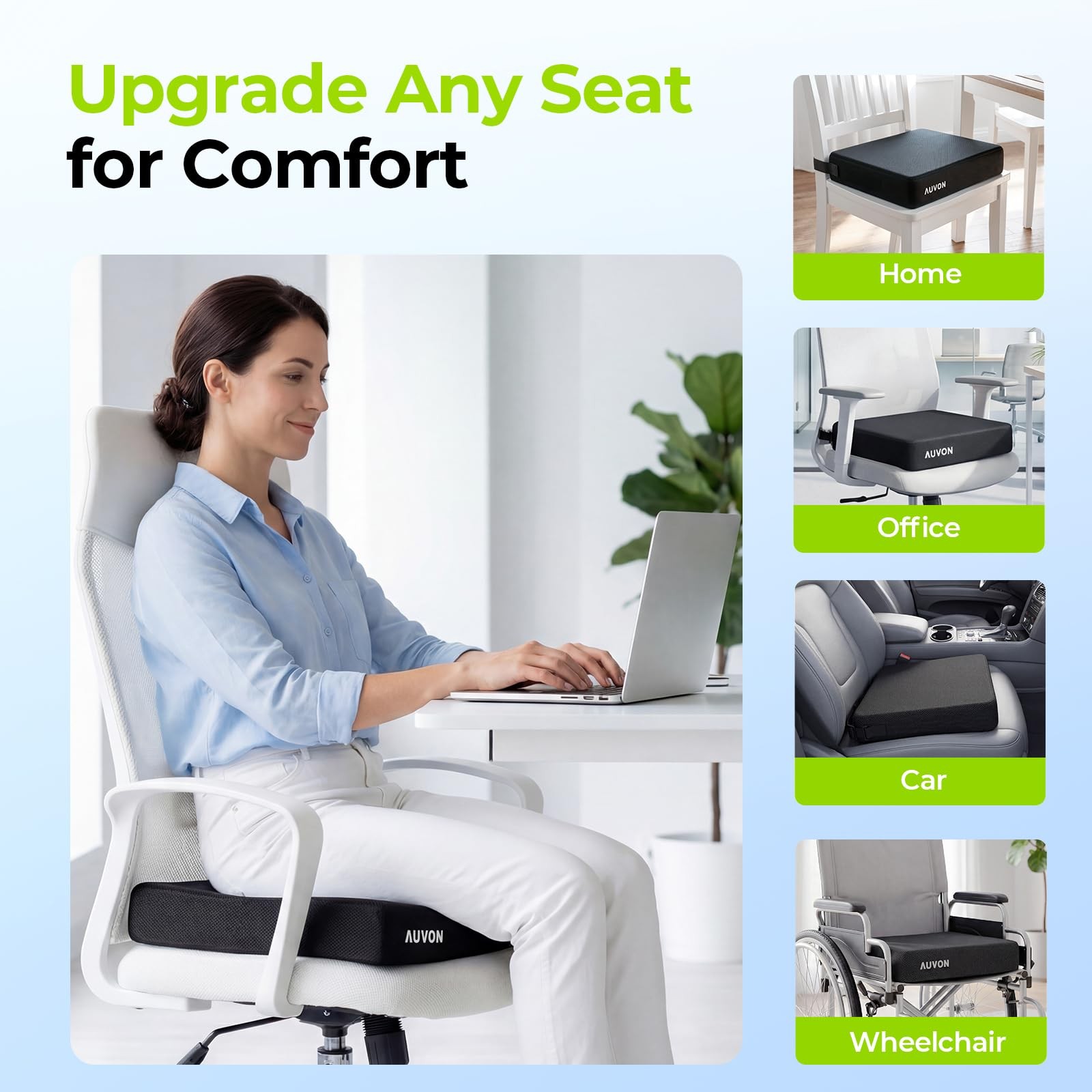 AUVON Cooling Gel Wheelchair Seat Cushion for Sciatica, Back, X-Large, Black