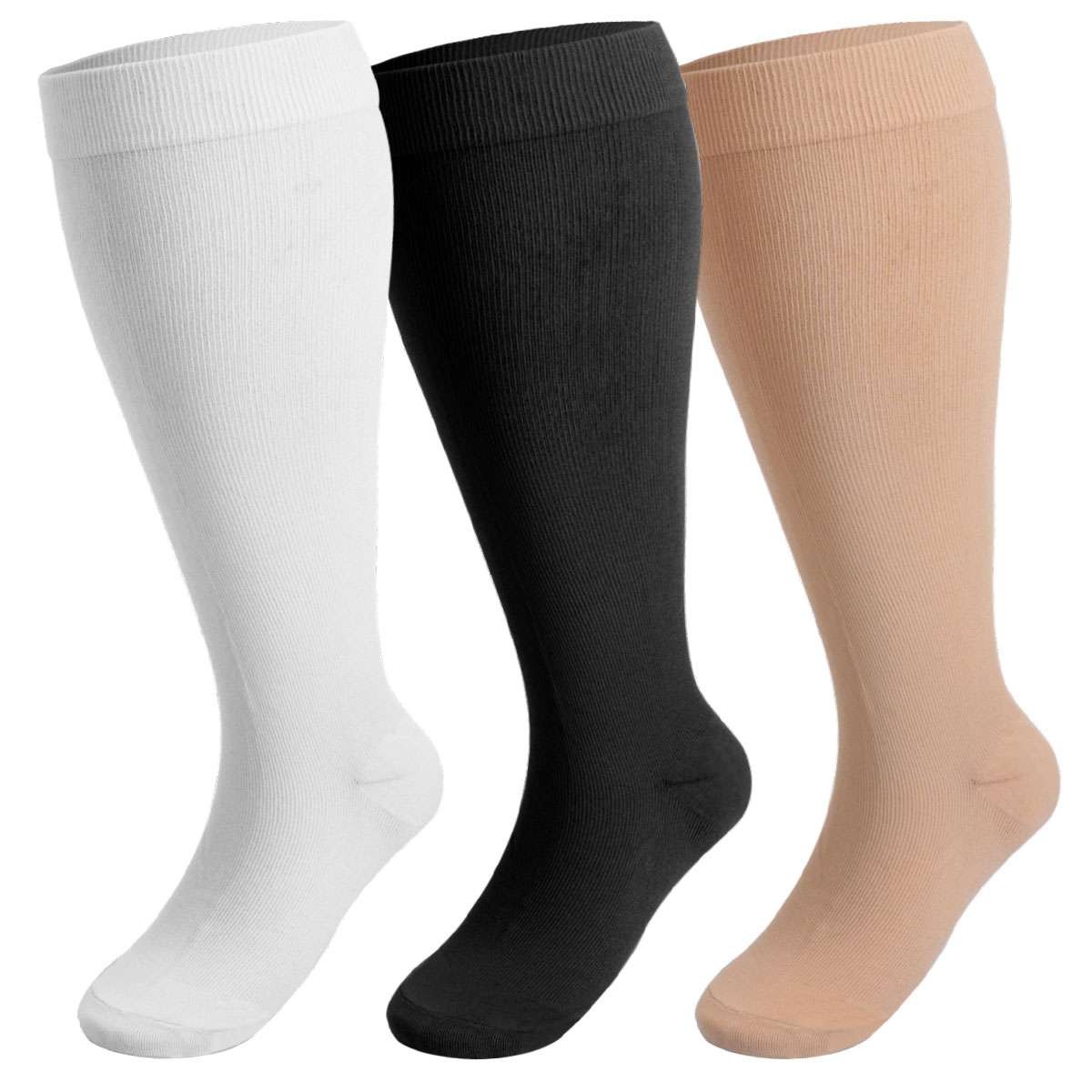 1-3Pair Unisex Plus Size Wide Calf Compression Socks 15-20mmHg Knee High Support