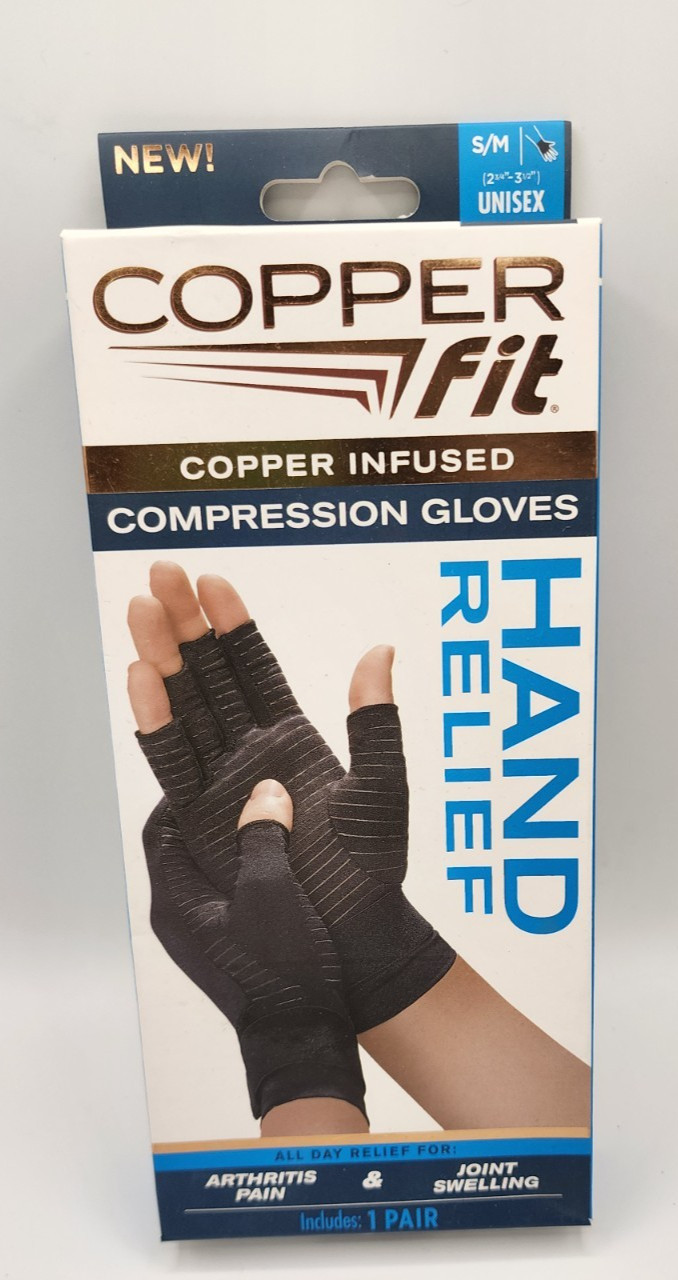 USED Copper Fit Hand Arthritis Compression Glove – Black, S/M (CFHRSM_111318)