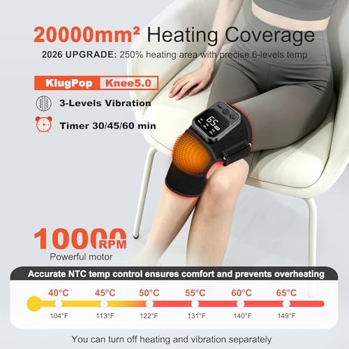 Knee Massager V5.0 2026 Cordless Heat 6 Levels 2 Pack Black