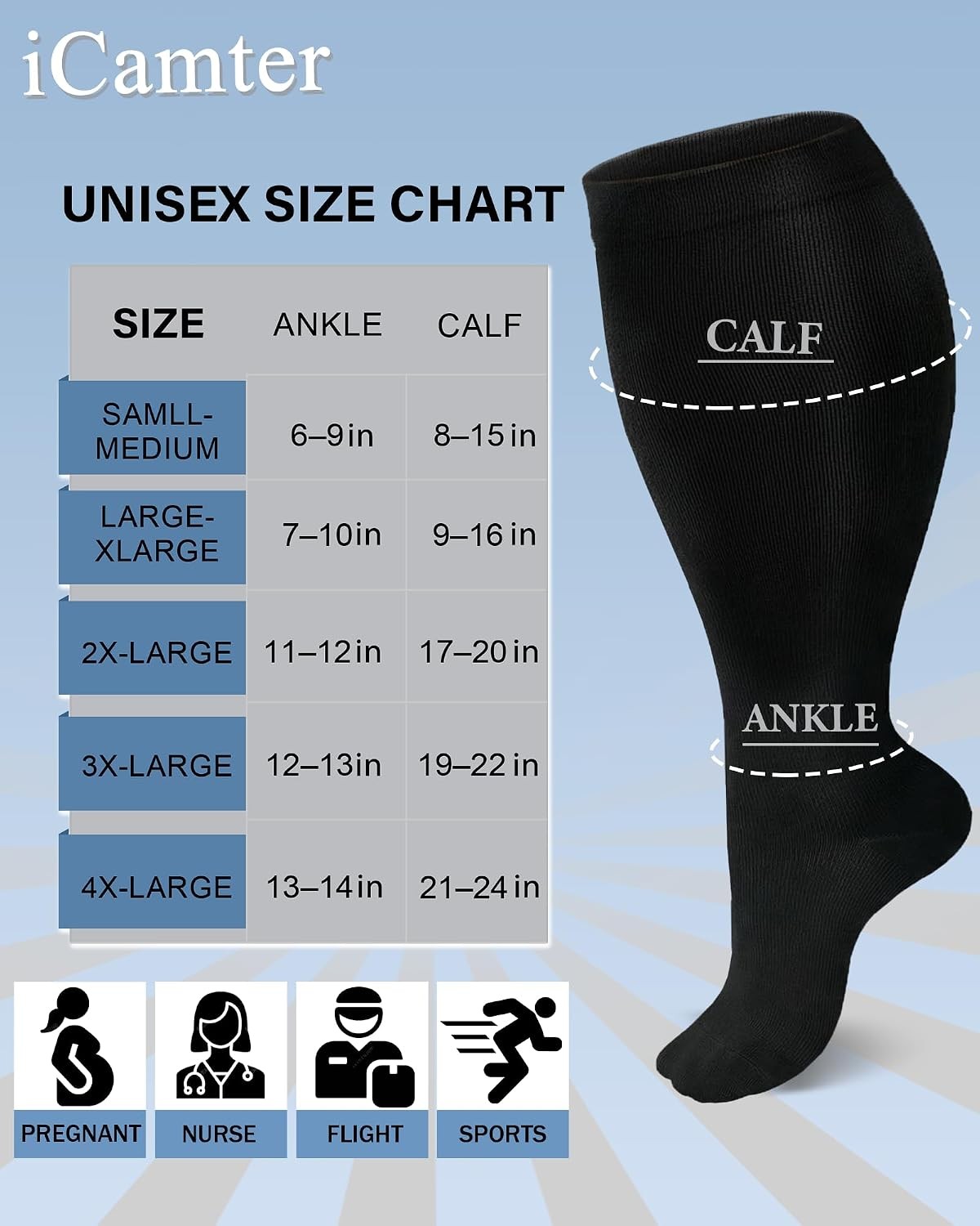 3 Pairs Wide Calf Compression Socks 15-20 mmHg