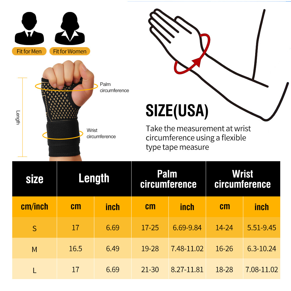 Copper Wrist Hands Support Brace Splint Carpal Tunnel Sprain Arthritis Sports US