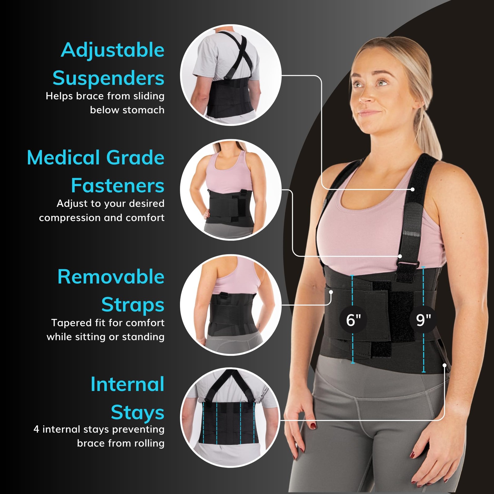 Work Back Brace – Removable Suspender Shoulder Straps for Heavy Lifting Safet…