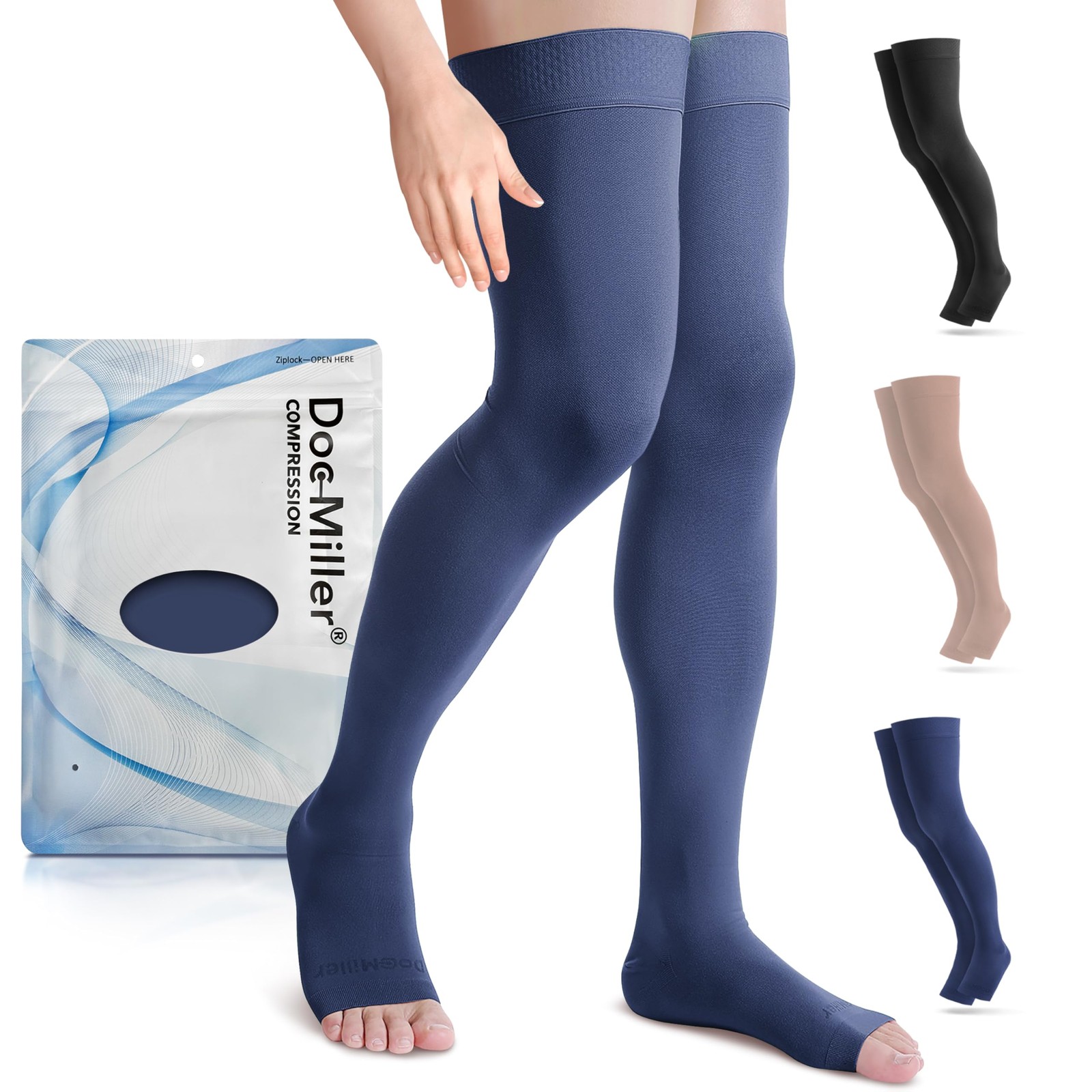 Thigh High Open Toe Compression Stockings 15-20mmHg for Varicose Veins, Pregn…