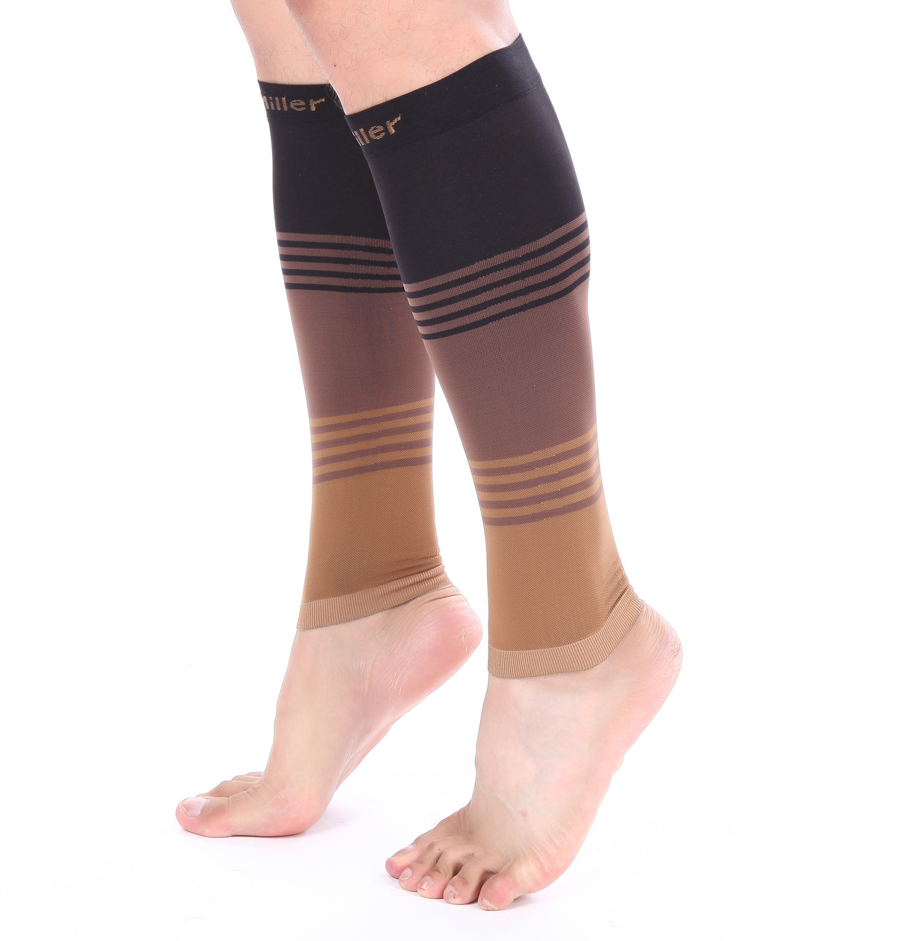 Doc Miller Calf Compression Sleeve 1 Pair 20-30mmHg Varicose Veins BLK/BROWN/TAN