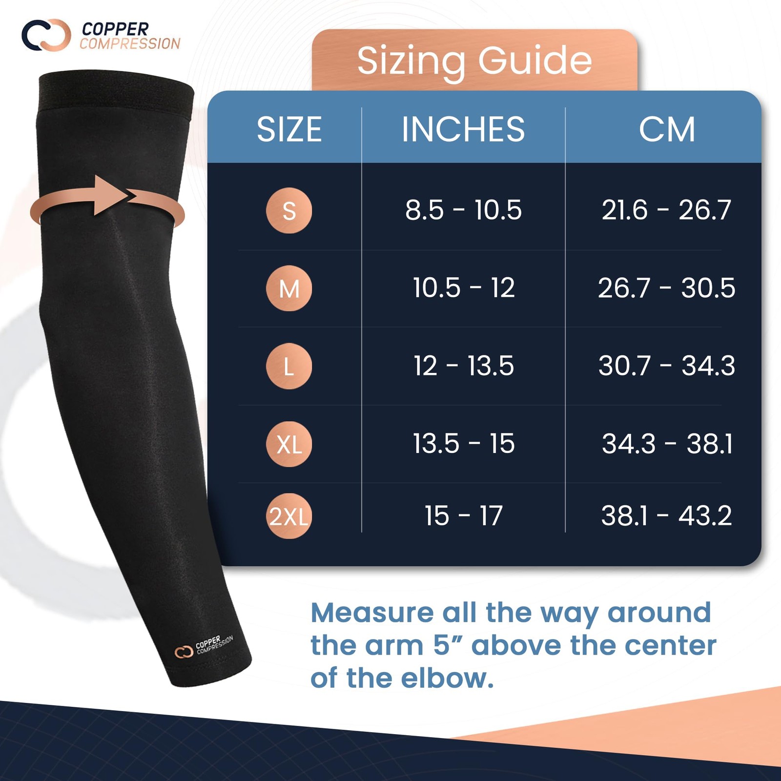 Copper Compression Arm Sleeve – Infused Full Brace Large, Black