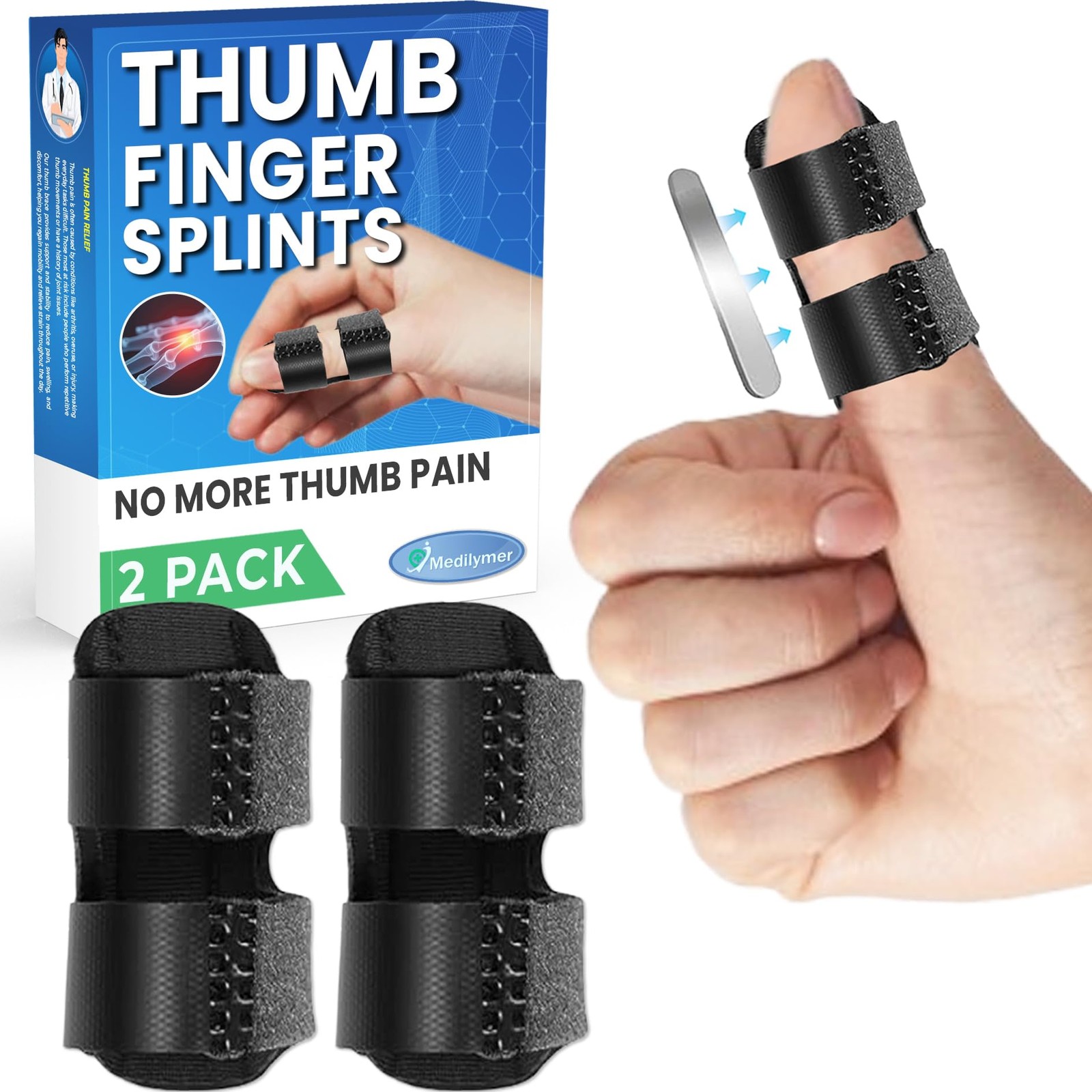 Thumb Splint 2 Pack Trigger Thumb Splint, Thumb Brace for Pain Relief, Knuckl…