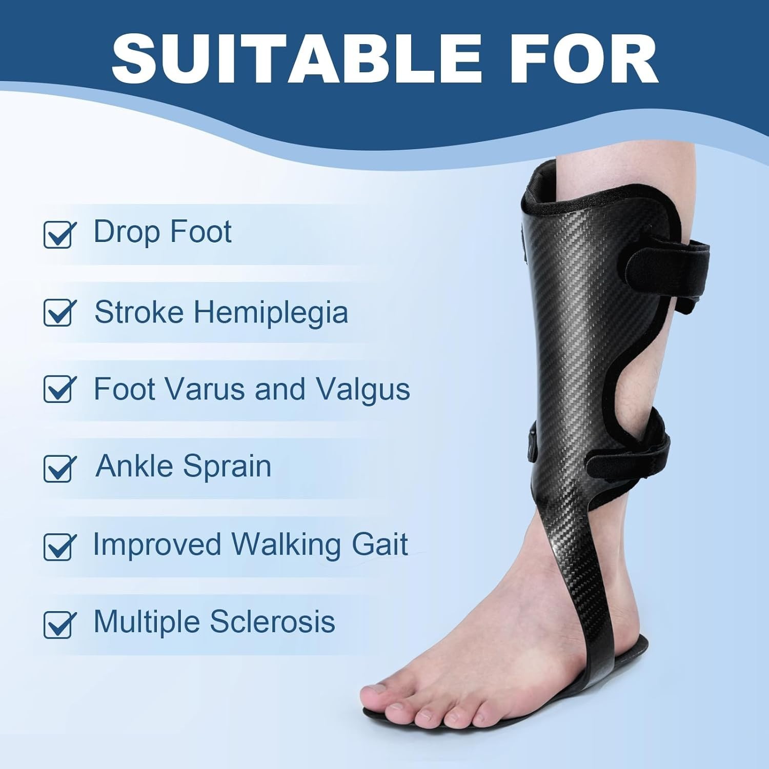 Carbon Fiber AFO Foot Drop Brace Right Large Ankle Orthosis Walking Support