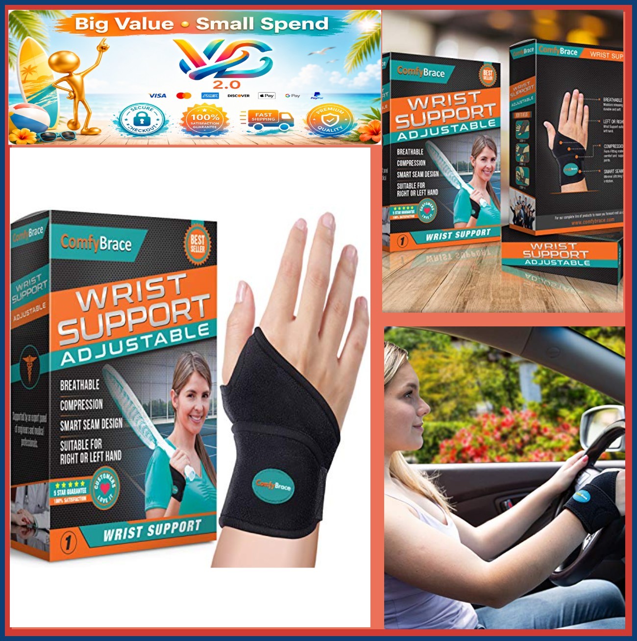Lined Wrist Brace Carpal Tunnel Support Adjustable One Size Black