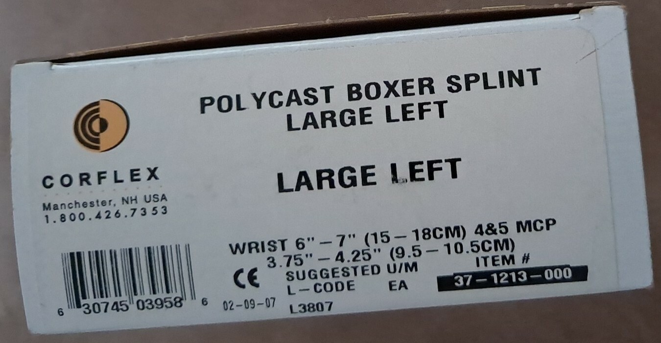 NEW Corflex Polycast Boxer Splint – LARGE LEFT – Item 37-1213-000
