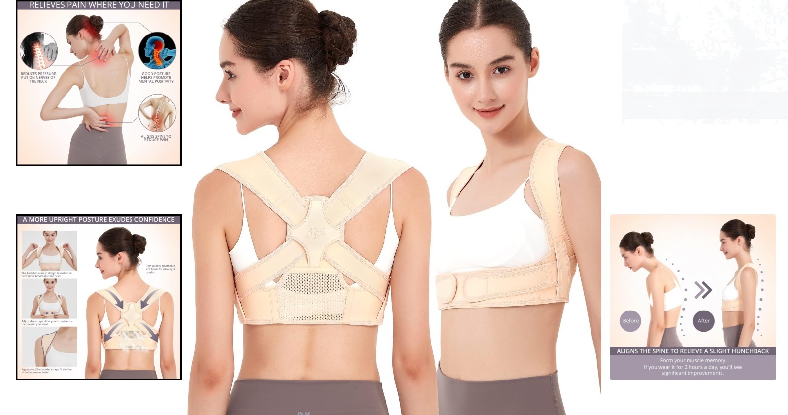 Breathable Beige Posture Corrector – Adjustable Back Support for Adults L/XL