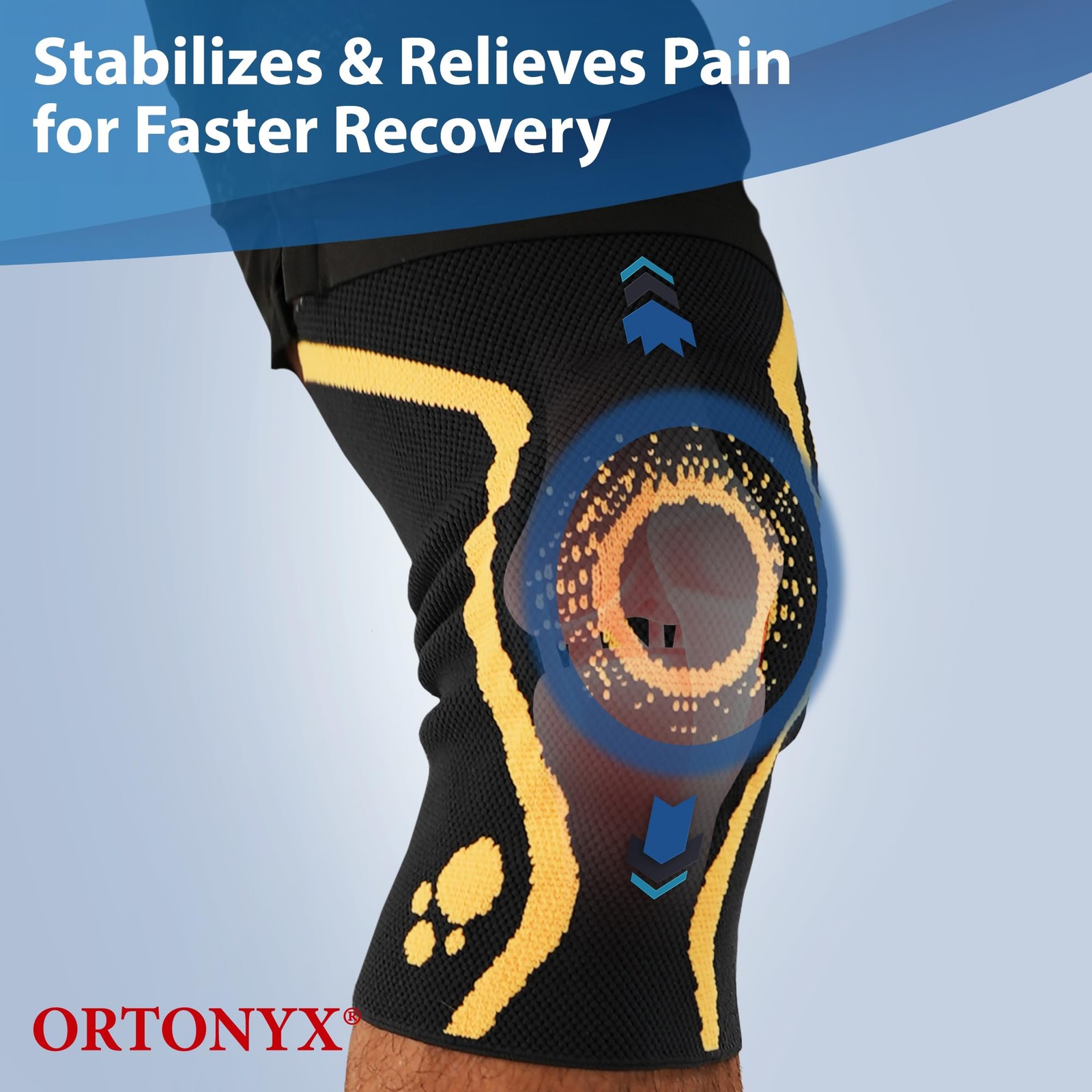 ORTONYX Knee Brace with Patella Ring for Men and Women, XXL, Black/Yellow