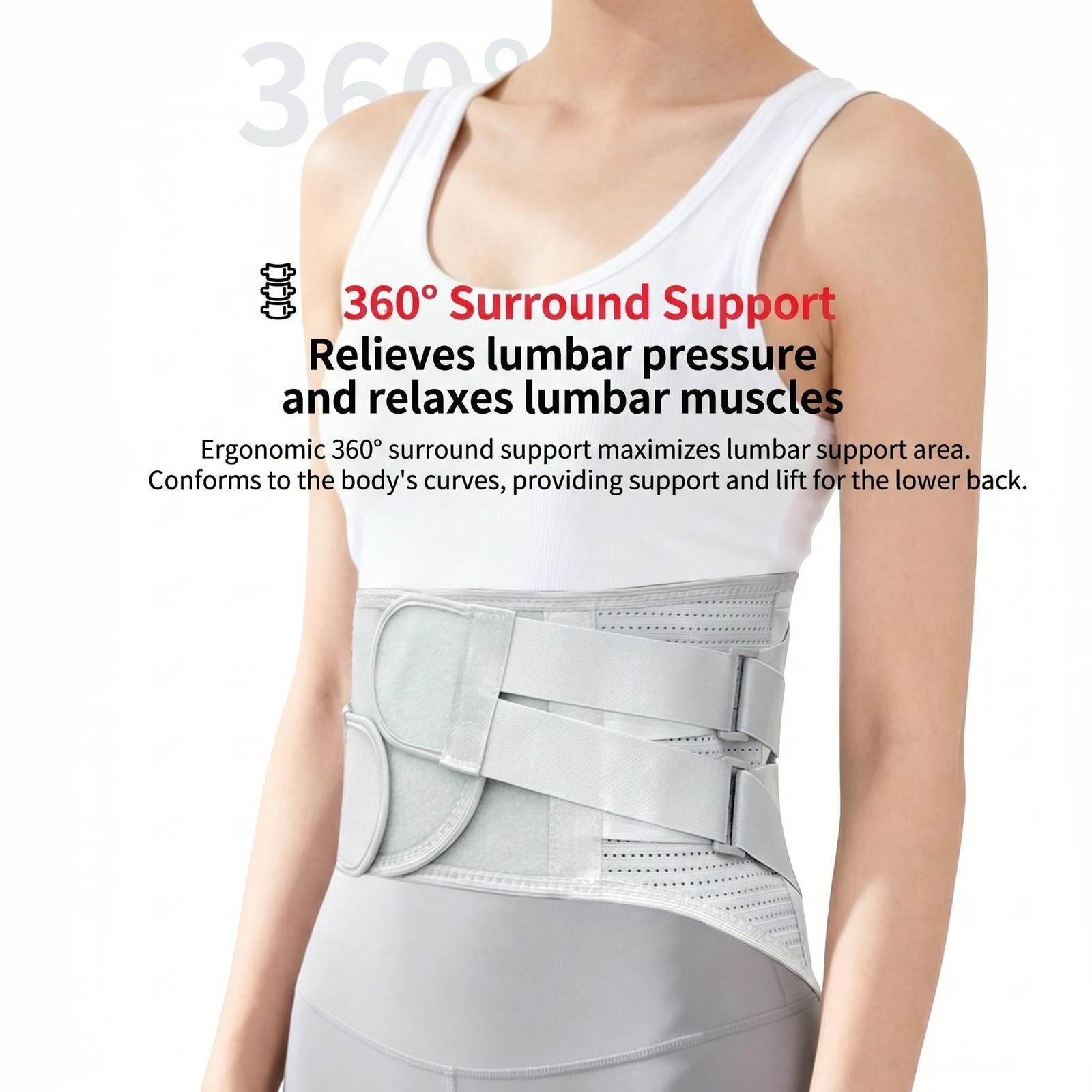 vomex Lumbar Back Brace for Lower Pain Relief – Breathable Large, Gray
