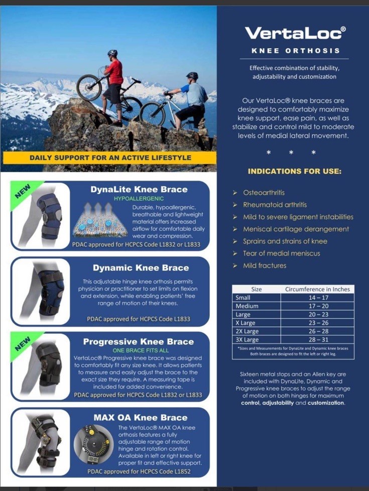 VertaLoc Dynamic Knee Brace Set Of 2 Size Large Model USD601DKB